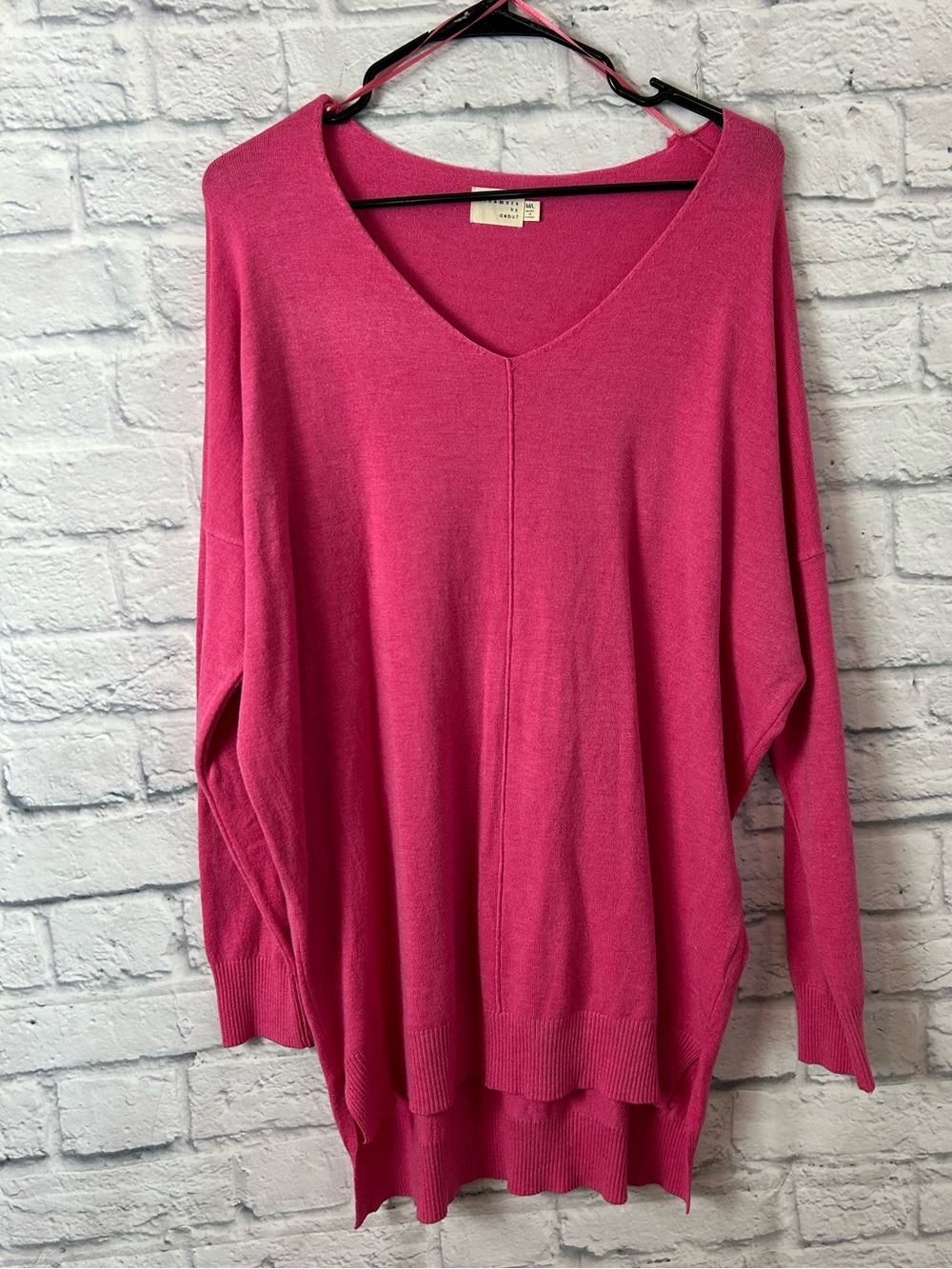 Dreamers by Debut Pink Oversized V Neck Sweater M/L High Low Tunic Dolman